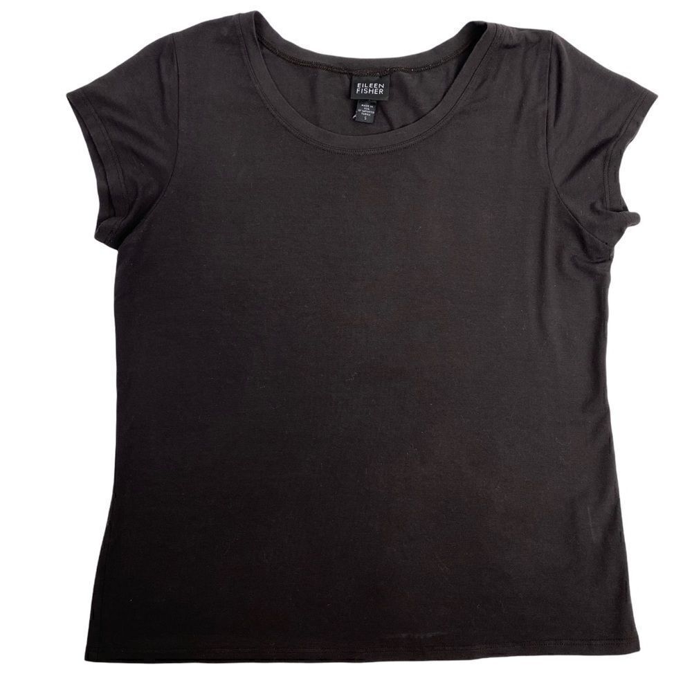 Eileen Fisher Rayon Brown Short Sleeve T-Shirt Blouse Womens Small Top